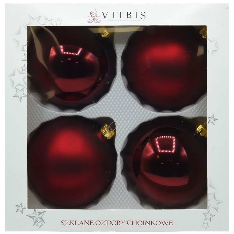 Bombki szklane Vitbis gładkie 100 mm bordowe 4 szt.