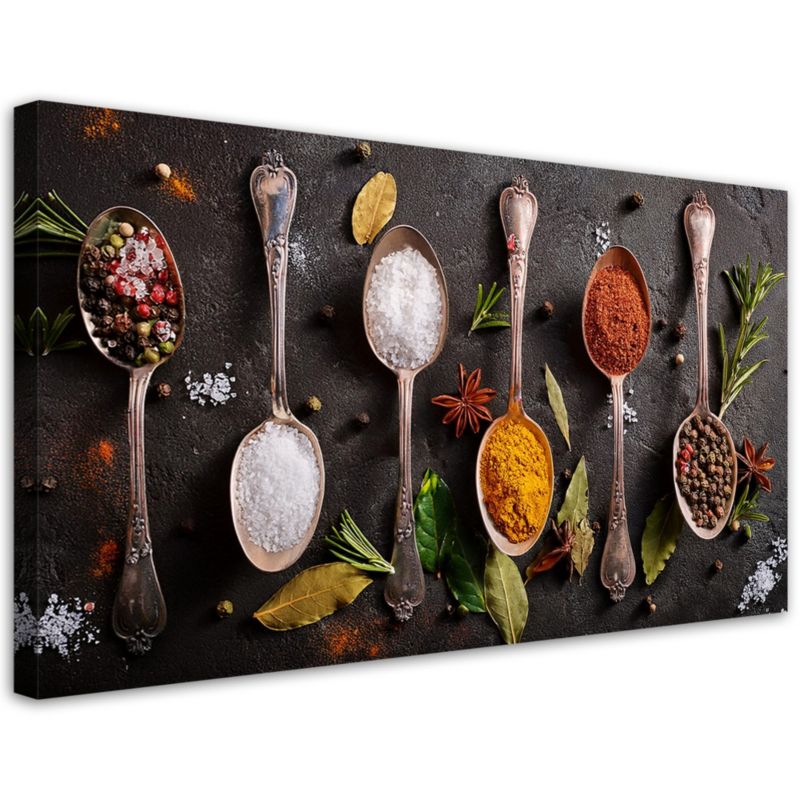 Obraz na płótnie Feeby Przyprawy Zioła Sztućce 100x50cm 1szt