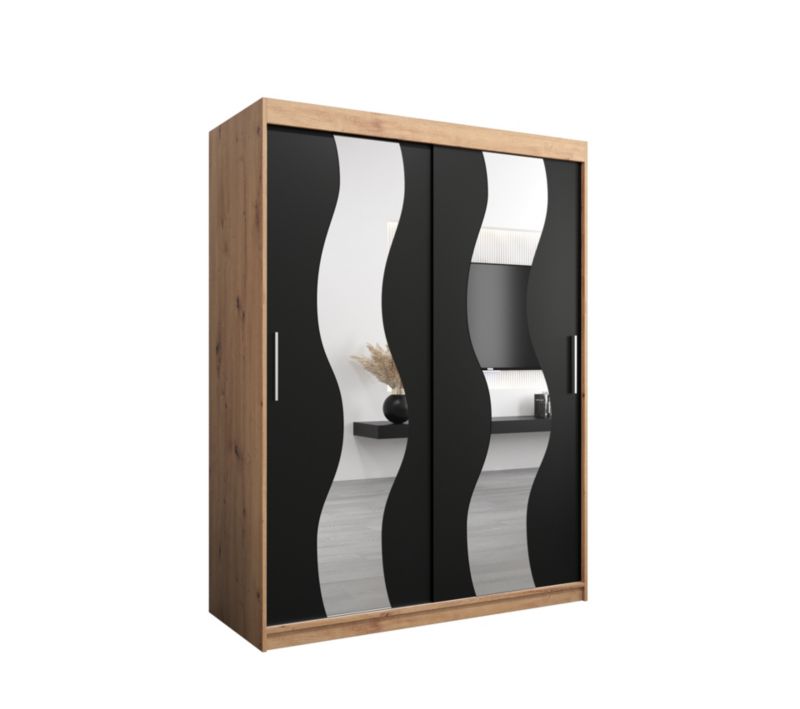 Szafa przesuwna Abiks SEWILLA 150 dąb artisan + czarny mat 1 szt.