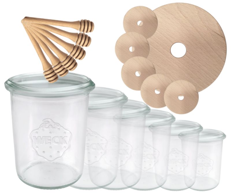 Słoiki do miodu MODO24 Weck 160 ml fi 60 mold W5 z nabierakami 6 kpl.