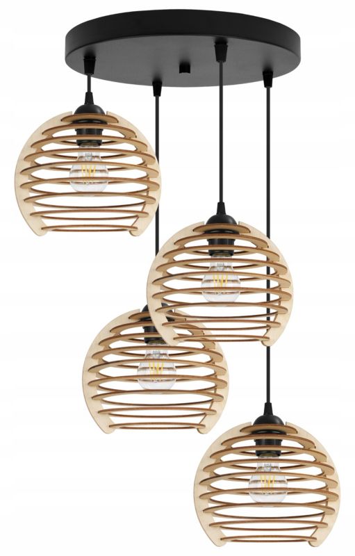 Lampa sufitowe wisząca Light Home LH Timber 4x E27 60W okrągła czarny 1szt.