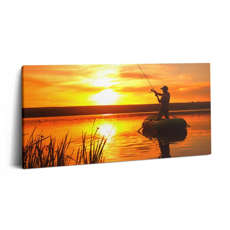Obraz na płótnie Wallfluent 120x60 cm Wędkarz i zachód słońca 1 szt.
