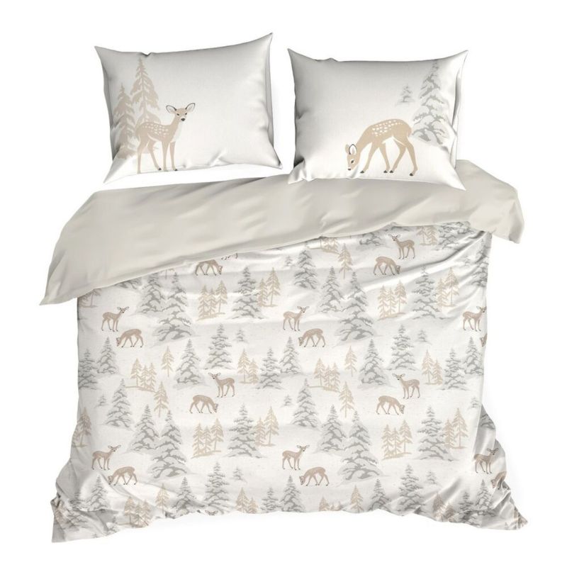 Pościel Świąteczna FAWN Eurofirany Bawełniana Biało Beżowa 220X200 Cm Kpl.