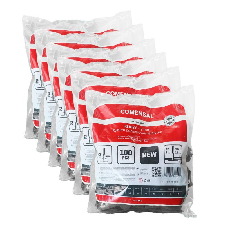 Zestaw klipsów do poziomowania płytek COMENSAL 2 mm TYP II 500 szt.