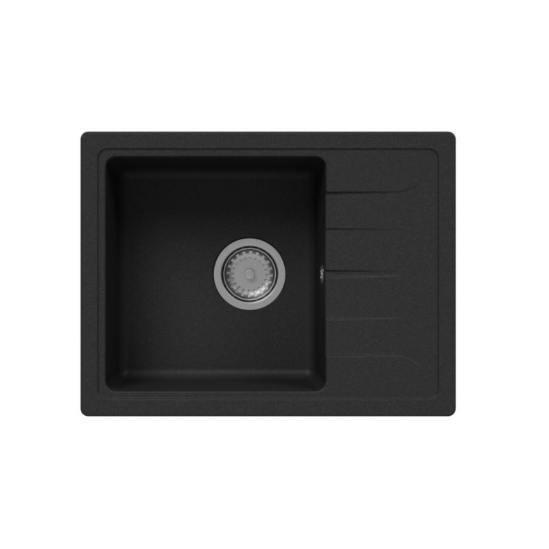 Zlewozmywak granitowy GranMaster Gracia 580x440x164 mm, jednokomorowy z ociekaczem, czarny metalik 1 szt.