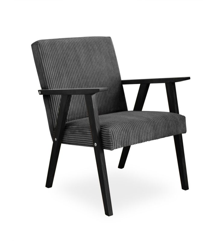 Fotel tapicerowany Bettso Lisek - prl w tkaninie poso na czarnej nodze ciemnoszary 1szt.