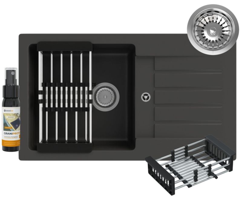 Zlewozmywak Granitowy TRIX Granitan Jednokomorowy Syfon 1kpl.