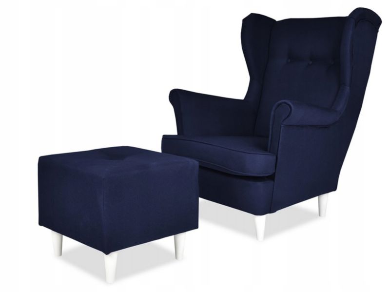 Fotel uszak do salonu z podnóżkiem Family Meble ARI granatowy 1szt