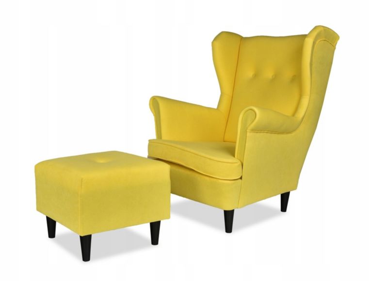 Fotel uszak do salonu z podnóżkiem Family Meble ARI cytrynowy 1szt