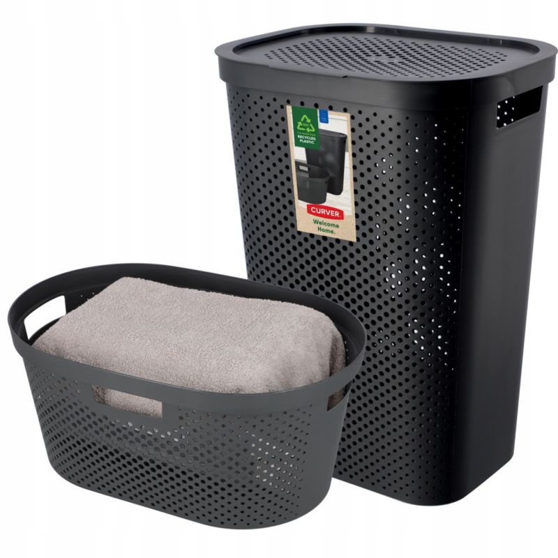 Kosz z pokrywą 60L + pojemnik 40L Curver Infinity ciemnoszary 2 szt.