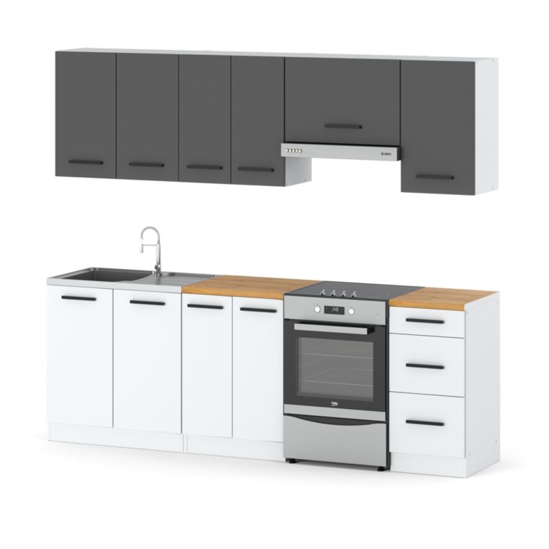 Zestaw Kuchenny Hurtownia-Mebli Z Blatem Kuchnia Mokka 240cm Biały Mat Szary Mat/Biały Mat 240x47x145 cm 1szt.