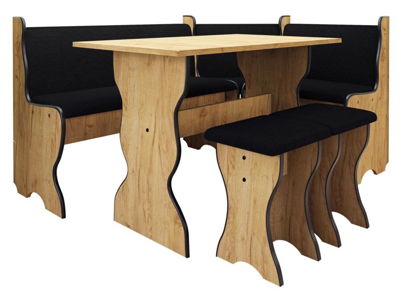 Narożnik kuchenny + stół z taboretami MIRJAN 24 Thomas dąb craft złoty/czarny 1 kpl.