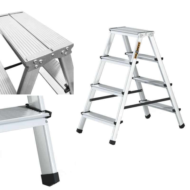Drabinka aluminiowa dwustronna DRABEST 2x4 stopnie, schodki składane domowe, 1 szt.