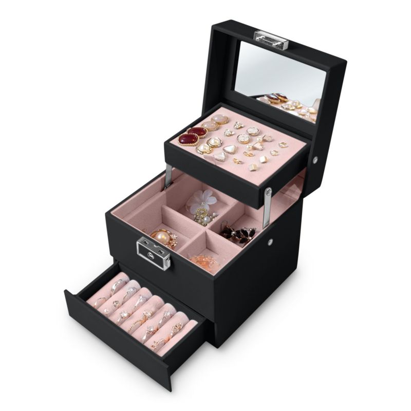 Szkatułka na biżuterię Massido MS-703 elegancki kuferek pojemny czarny 1szt.