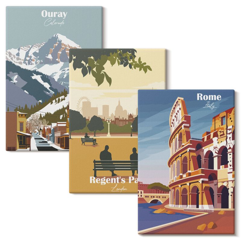 Kolekcja Obrazów Na Płótnie Wallfluent 20x30 cm Góry Ouray Londyn Koloseum 3 szt.