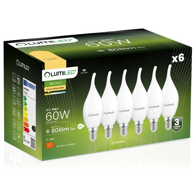 Żarówka LED LUMILED E14 BA35 8W 806lm 3000K 180st 6 szt.