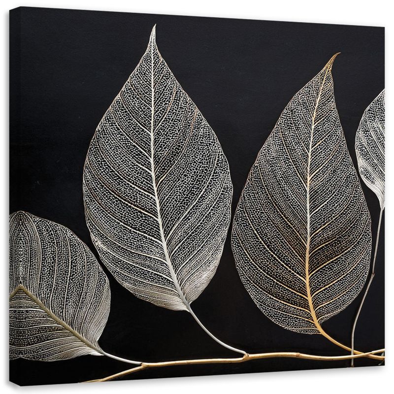 Obraz na płótnie Feeby Minimalizm Liscie Gałązka Glamour Srebrny 60x60cm 1szt