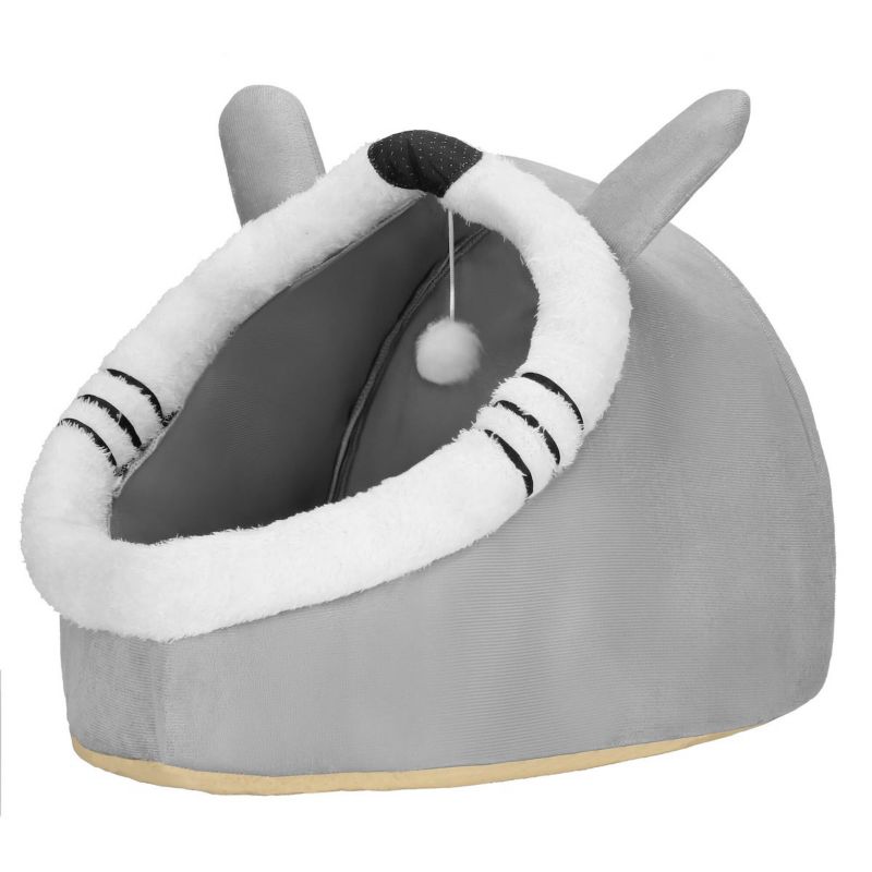 Legowisko dla kota Springos domek z poduszką i zabawką 42x44x35 cm budka dla kota szara 1 szt.