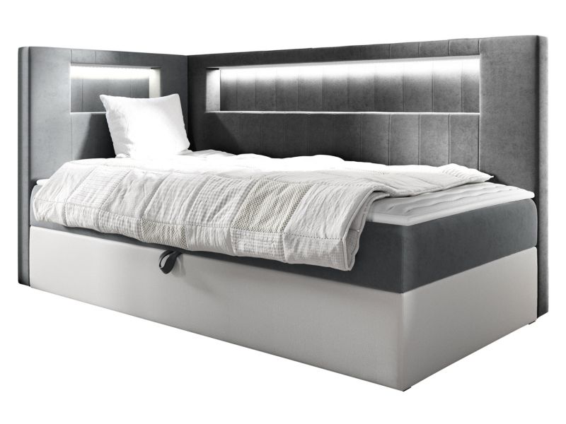 Łóżko kontynentalne MIRJAN 24 Gold Junior 3 90x200, Strona: Lewa biała ekoskóra/szary 1 szt.