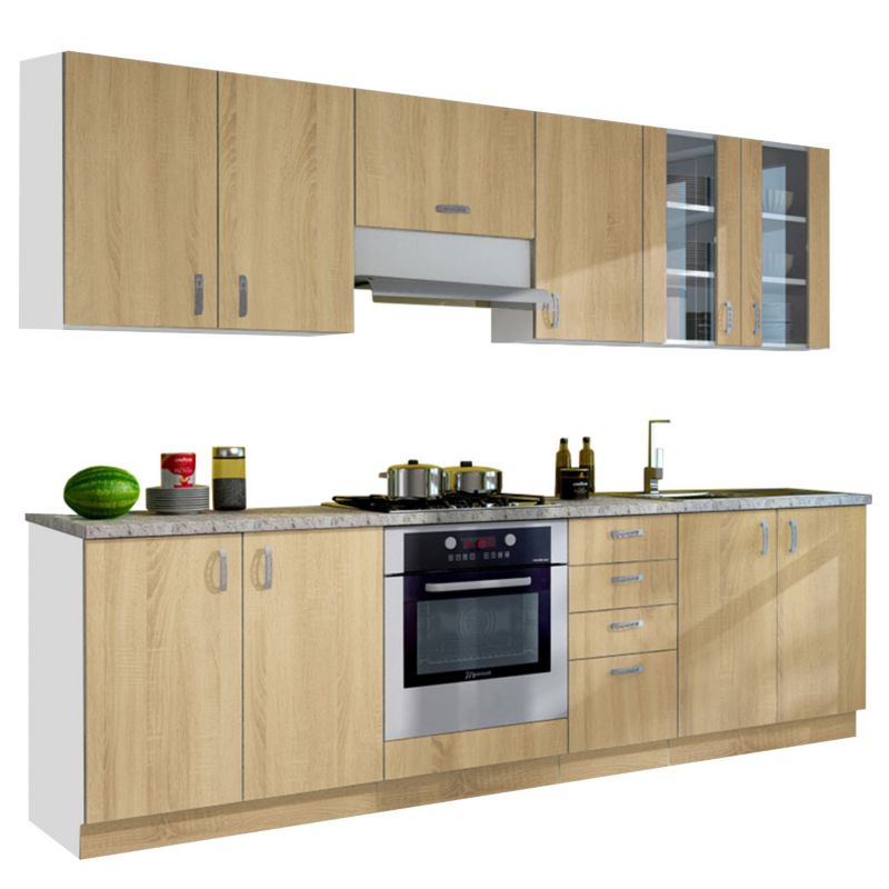 Meble kuchenne MIRJAN24 Sara biały sonoma jasne drewno 1 kpl.