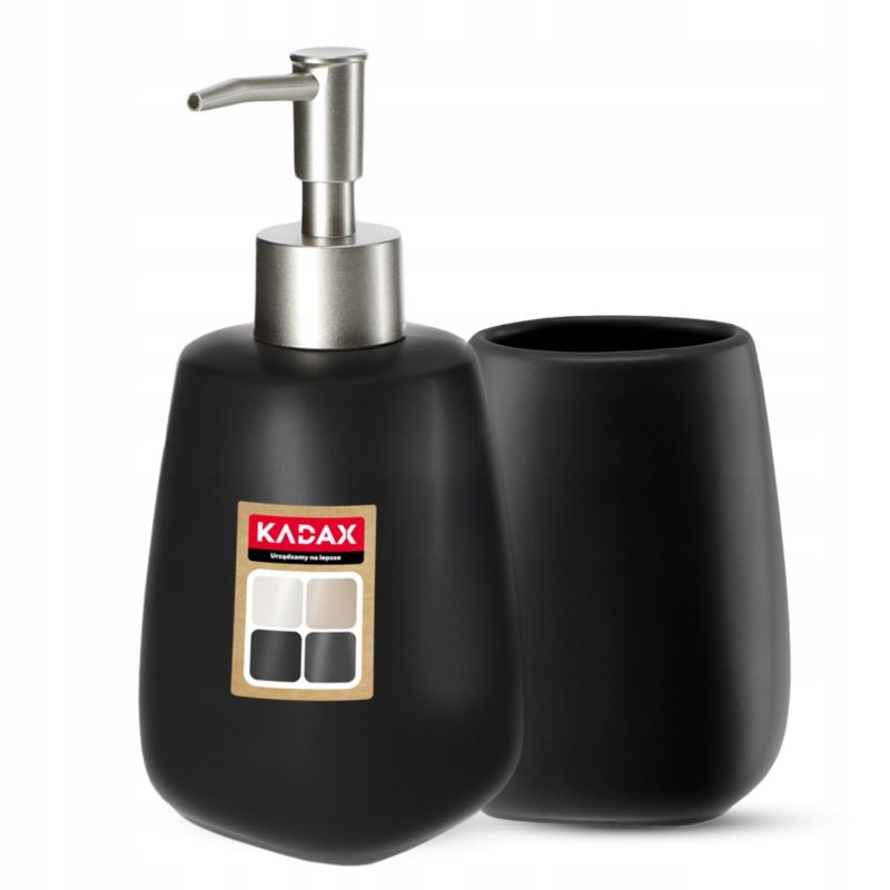 Zestaw Łazienkowy KADAX Czarny Dozownik + Kubek 2 szt.