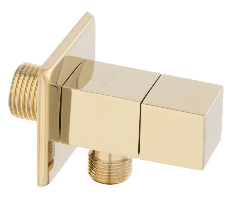Zawór kątowy Ferro Quadro jasny złoty z głowicą ceramiczną i rozetą, max temp: 100, 1 szt.