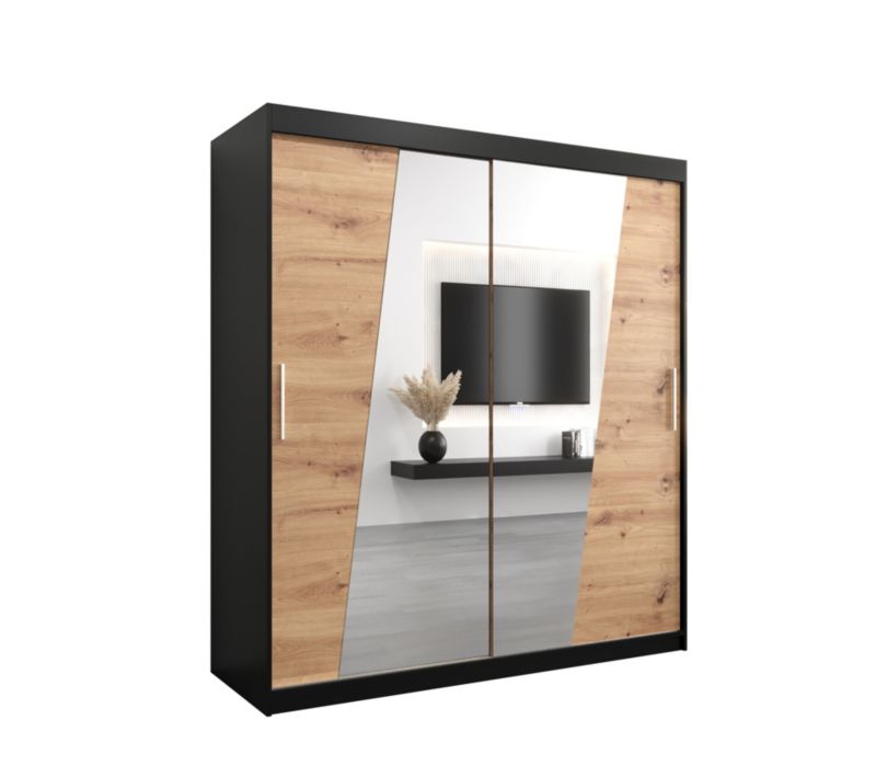 Szafa przesuwna Garderoba Abiks RHOMB 180 czarny mat + dąb artisan 1 szt.