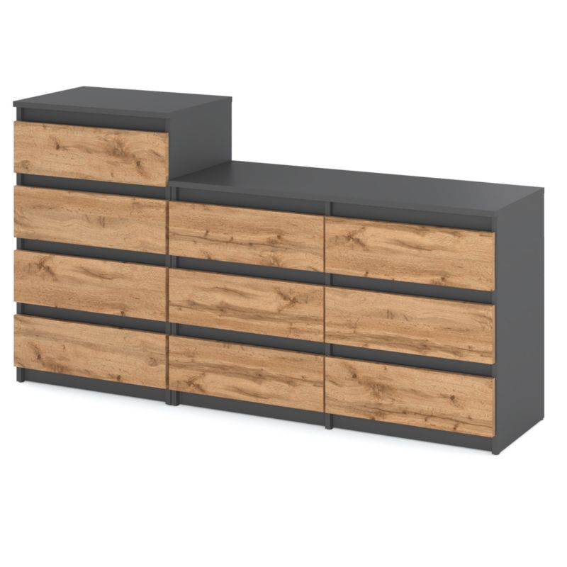 Komoda Hurtownia-Mebli Szuflady 10 Zestaw komód Hugo 64 160cm Szary Mat Dąb Wotan 160x33.5x92.5 cm 1szt.