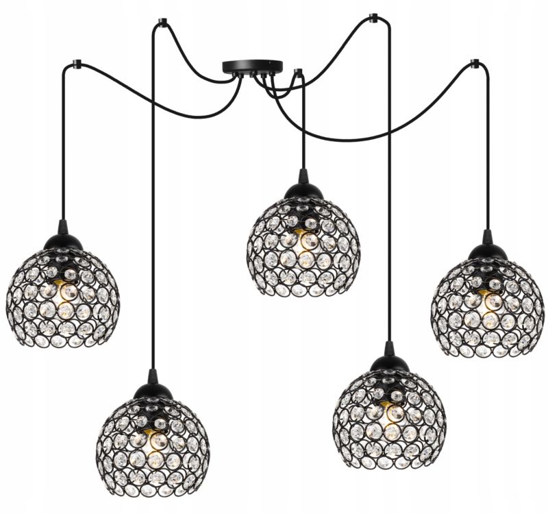Lampa sufitowa wisząca Light Home LH Crystal Spider 5x E27 60W kryształki czarny 1szt.