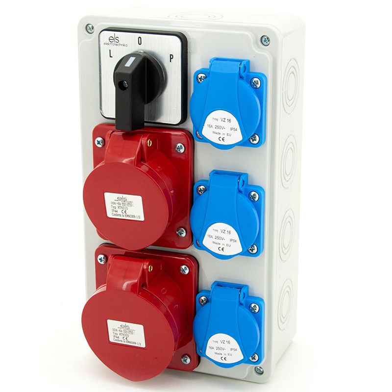 Rozdzielnica budowlana, skrzynka ogrodowa ELS Elektrotechnika N320LP 3x230V 2x16A/5P, rozłącznik L0P, naścienna, okablowana 1 szt.