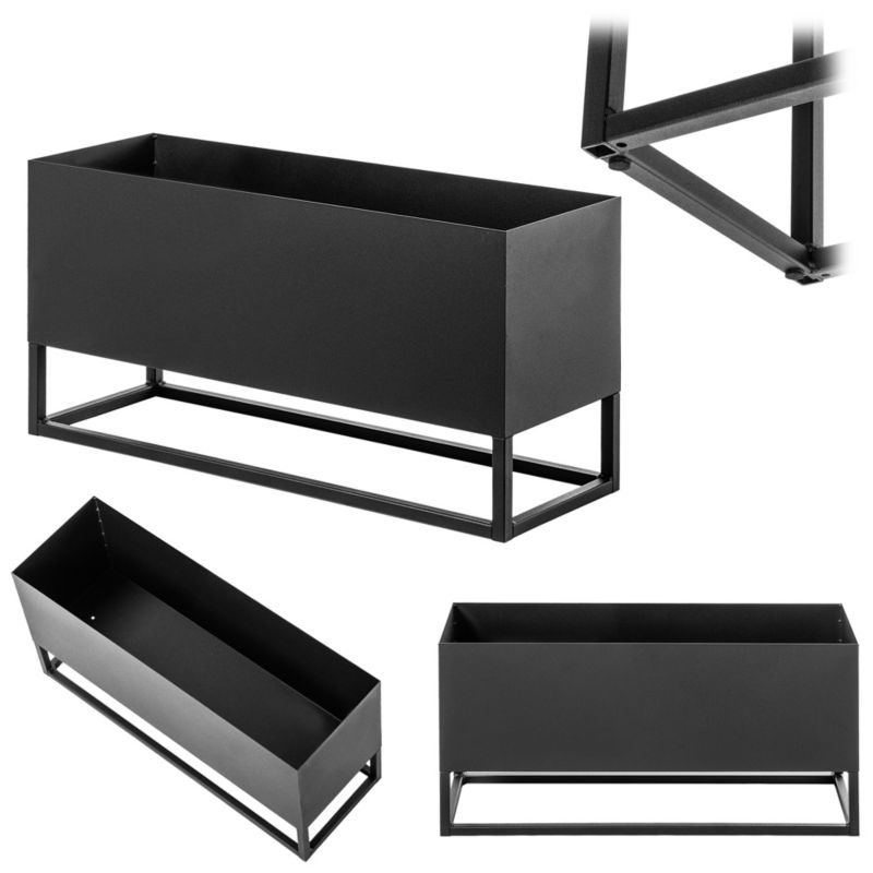 Kwietnik KADAX szeroki z doniczką 60x30cm, donica na kwiaty, kwietnik stalowy, czarny 1szt.