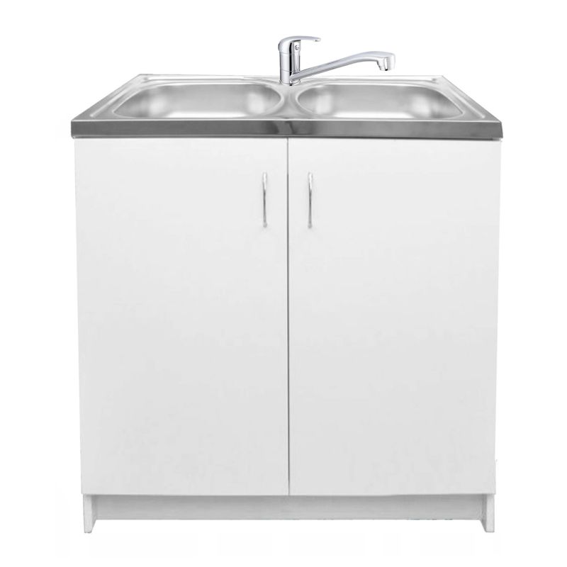 Szafka Kuchenna Stamar Biała Zlew 2 Komory 800 x 500mm + Bateria Chrom Niska + Syfon 1 szt