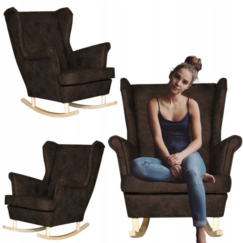 Fotel uszak do salonu bujany eko skóra Family Meble Ari ciemnobrązowy 1szt