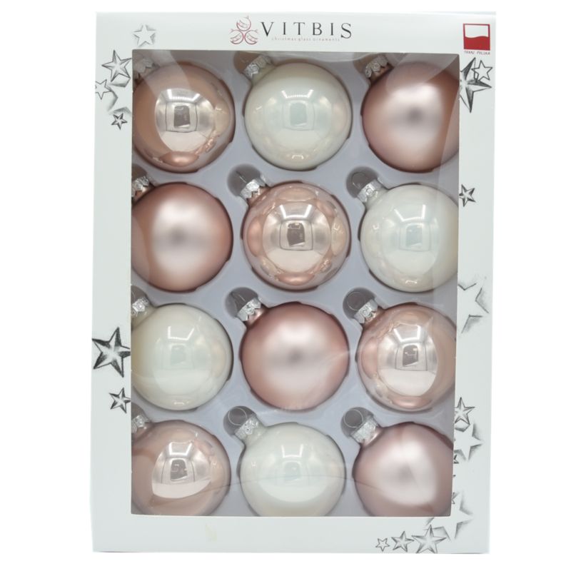 Bombki szklane Vitbis gładkie 60 mm jasnoróżowe 12 szt.