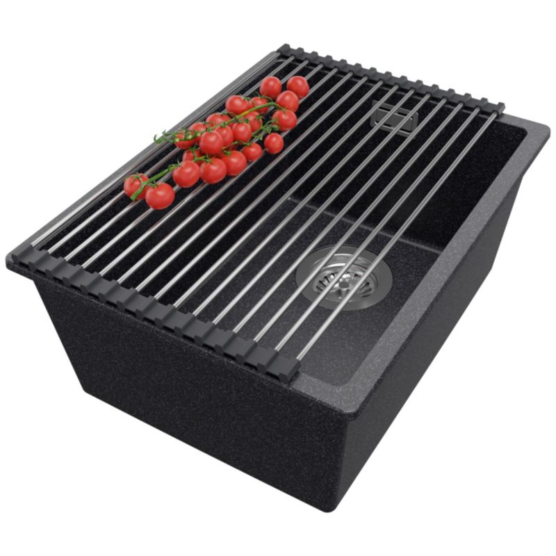 Zlewozmywak Londyn Slim PRIMAGRAN Nablatowy 36x47cm do szafki od 40cm z Syfonem i Dodatkiem Grafitowy 1 szt.