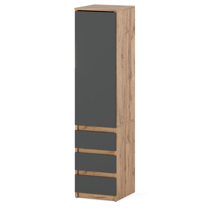 Szafa Hurtownia-Mebli Szuflady 3 Posti 40 3sz 40cm Dąb Wotan Szary Mat 40x50x180 cm 1szt.