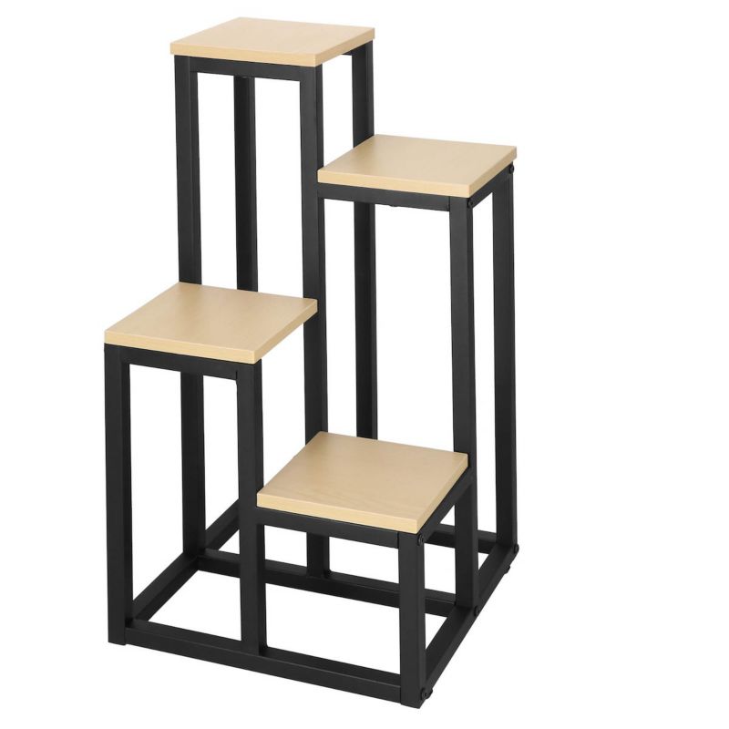 Kwietnik metalowy Springos 4 półki 67,5 cm nowoczesny stojak na kwiaty loft czarny, jasnobrązowy 1 szt.