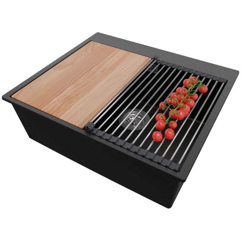 Zlewozmywak Oslo PRIMAGRAN Nablatowy 58x50cm do szafki od 60cm z Syfonem i Dodatkiem Czarny Metalik 1 szt.