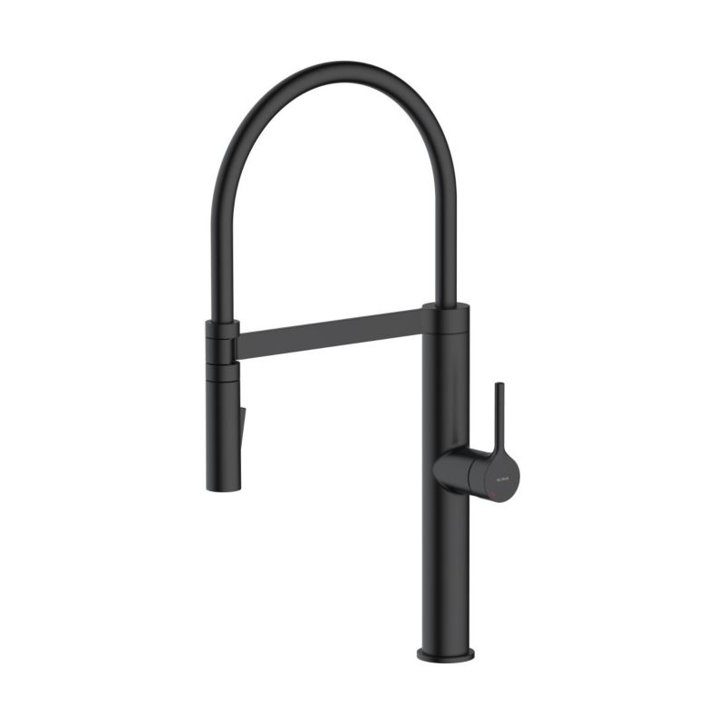 Bateria kuchenna Oltens Borga czarny mat z wyciąganą wylewką, oszczędność wody 1 szt.