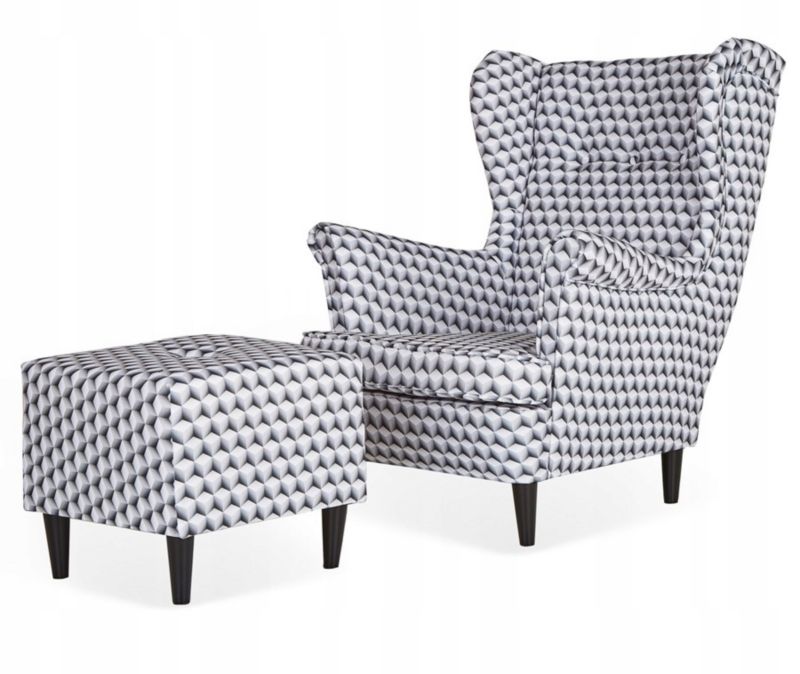 Fotel uszak do salonu z podnóżkiem Family Meble ARI PRINT szary jasny 1szt