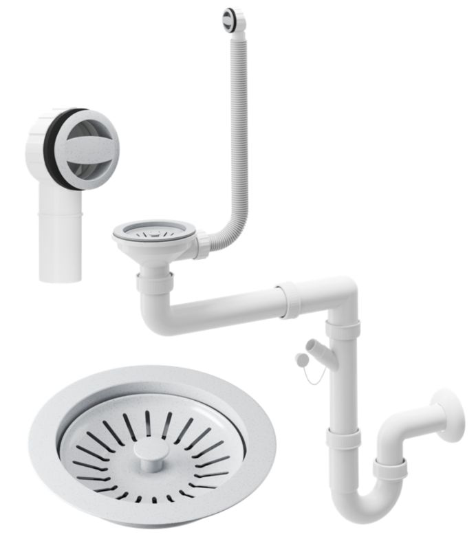 Syfon Do Zlewu Granitan Biały Przyścienny Manualny Jednokomorowy Kuchenny Save Space G 1 szt.