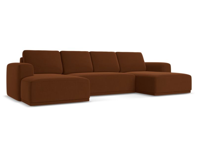 Sofa panoramiczna z funkcją spania LaMiaSofa BOLOGNA z tkaniny welwetowej 333x160 cm terakota 1 szt.