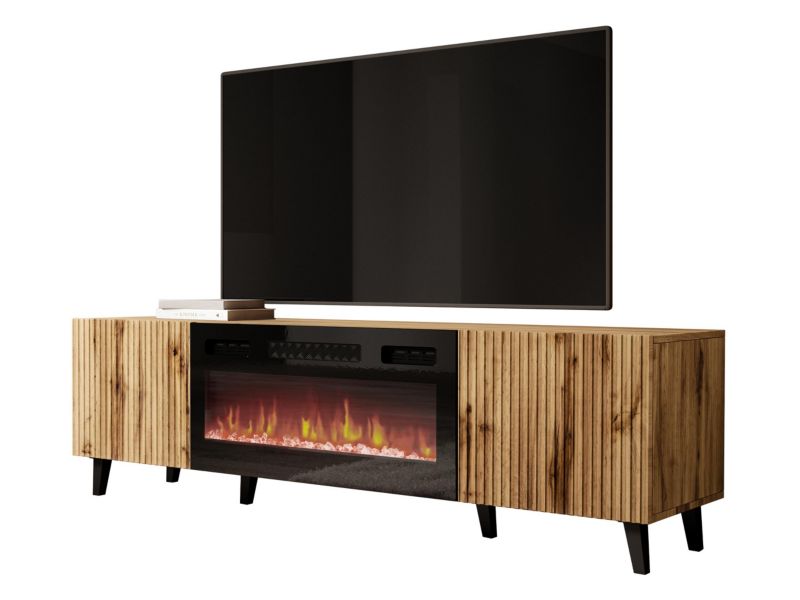 Szafka RTV z kominkiem MIRJAN 24 Vamos 180 dąb wotan + czarny 1 szt.