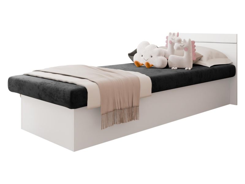 Łóżko jednoosobowe MIRJAN 24 Berta Bis 190x80 bez pojemnika biały + czarny plusz 1 szt.