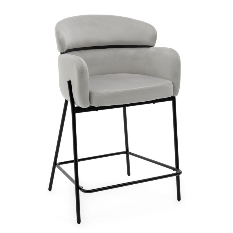 Hoker barowy tapicerowany New Home BOLZANO jasnoszary welurowy z podłokietnikami 1 szt.