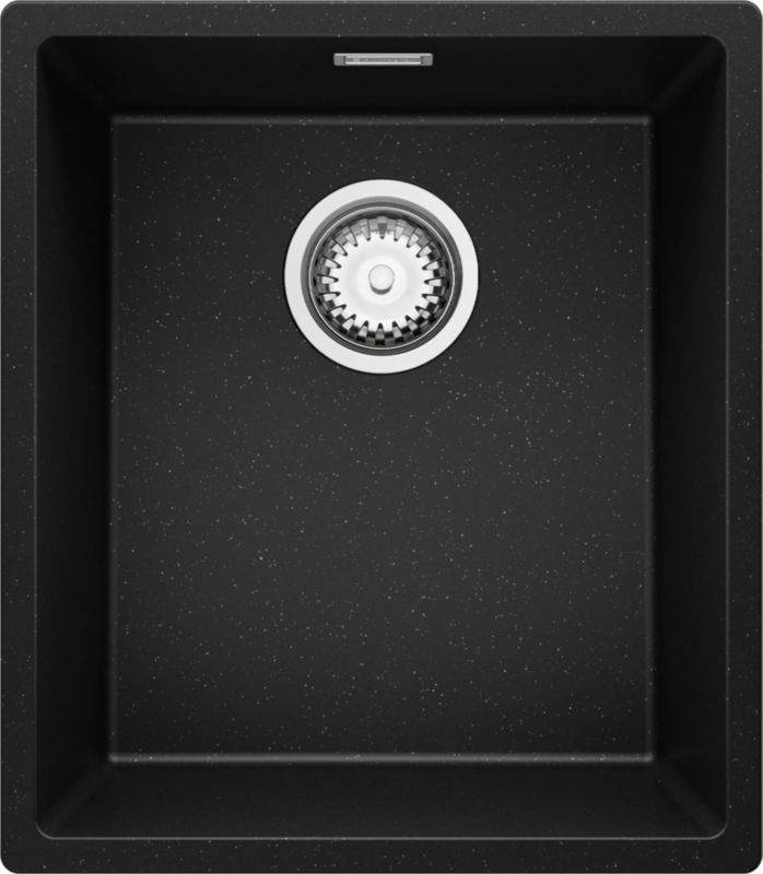 Zlewozmywak Londyn Slim PRIMAGRAN Nablatowy 41x47cm do szafki od 45cm, Czarny Metalik + Syfon, S120, 1 szt.