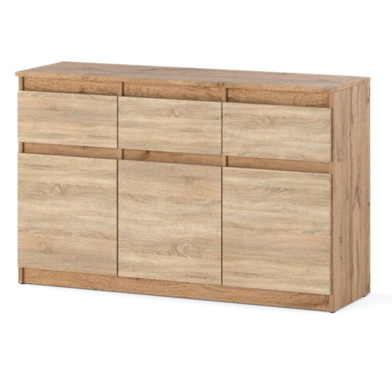 Komoda Hurtownia-Mebli Szuflady 3 Oleksa 3D3SZ 120cm Dąb Wotan Dąb Sonoma 120x35x75 cm 1szt.