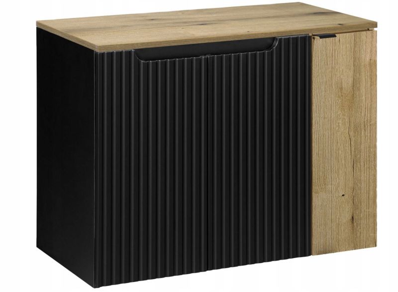 Szafka pod Umywalkę łazienkowa Furnidea 80 cm Wisząca z Blatem Dąb Czarny Nova Black Ryflowane Fronty 3 Drzwi 1 szt.