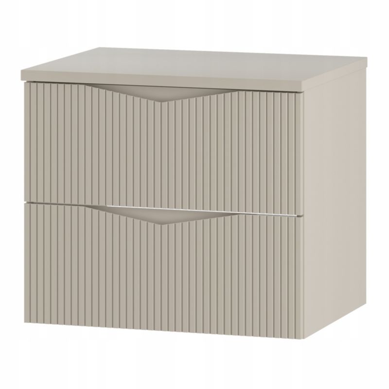 Szafka pod umywalkę z blatem Furnidea 60 cm wisząca beż piaskowy ryflowane fronty zestaw CLEO 1 szt.