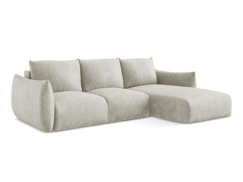 Narożnik prawostronny z funkcją spania LaMiaSofa SAVONA z tkaniny szenilowej 242x162 cm perłowy 1 szt.